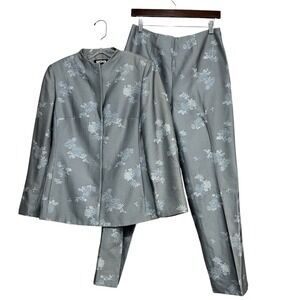 Kasper 2 Pc Floral Jacquard Pant Suit Women 6 Gray Formal Career Soft Quiet Lux